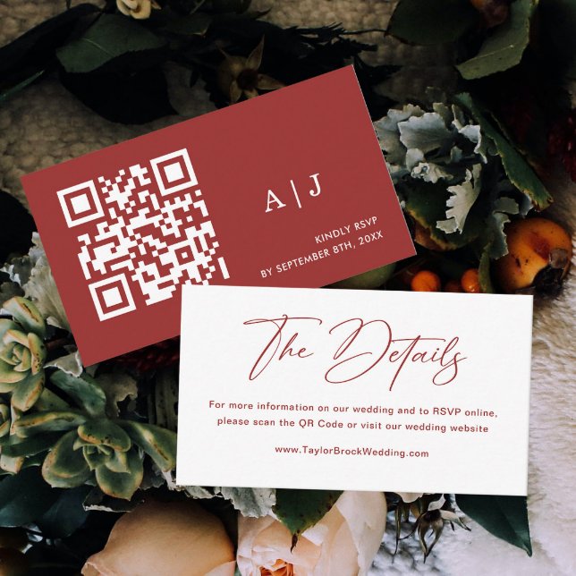 Burgundy and White Christmas Wedding Website Enclosure Card (Creator Uploaded)