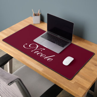 Burgundy and White Customised Name Desk Mat