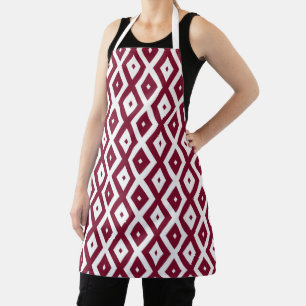 Burgundy and white diamond pattern apron