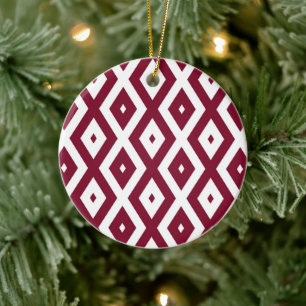 Burgundy and white diamond pattern ceramic ornament