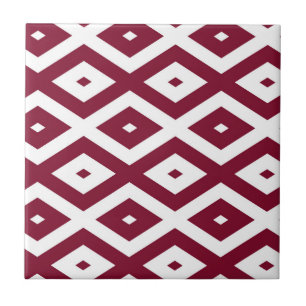 Burgundy and white diamond pattern ceramic tile