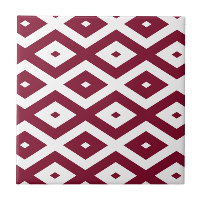Burgundy and white diamond pattern ceramic tile (Front)