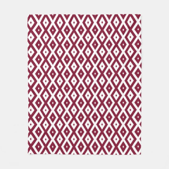 Burgundy and white diamond pattern fleece blanket (Front)