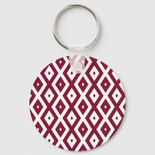 Burgundy and white diamond pattern key ring