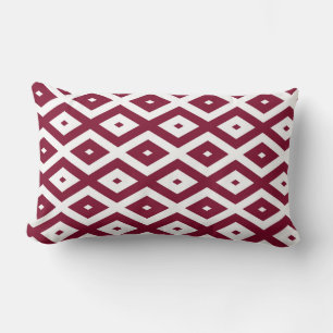 Burgundy and white diamond pattern lumbar cushion
