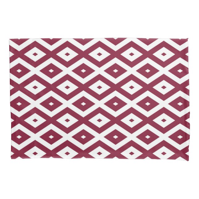 Burgundy and white diamond pattern pillowcase (Front)