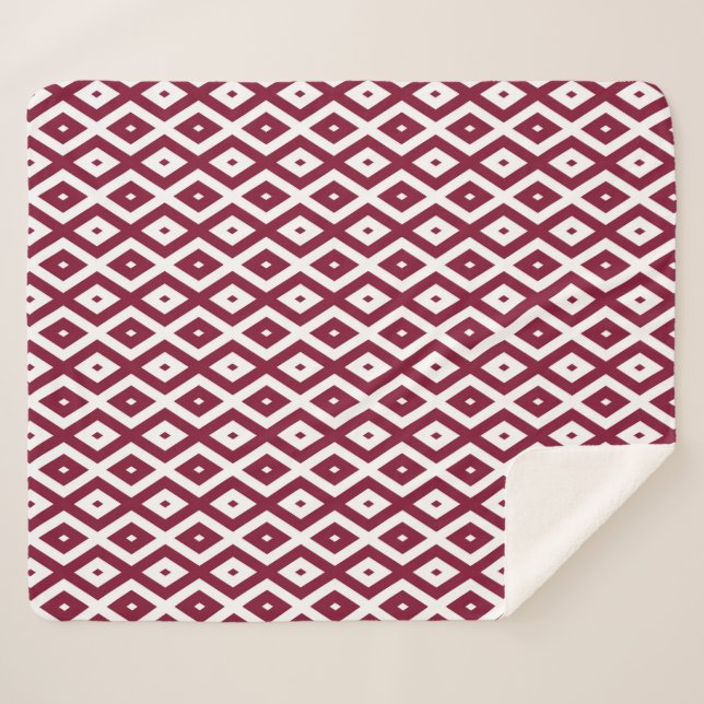 Burgundy and white diamond pattern sherpa blanket (Front (Horizontal))