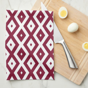 Burgundy and white diamond pattern tea towel