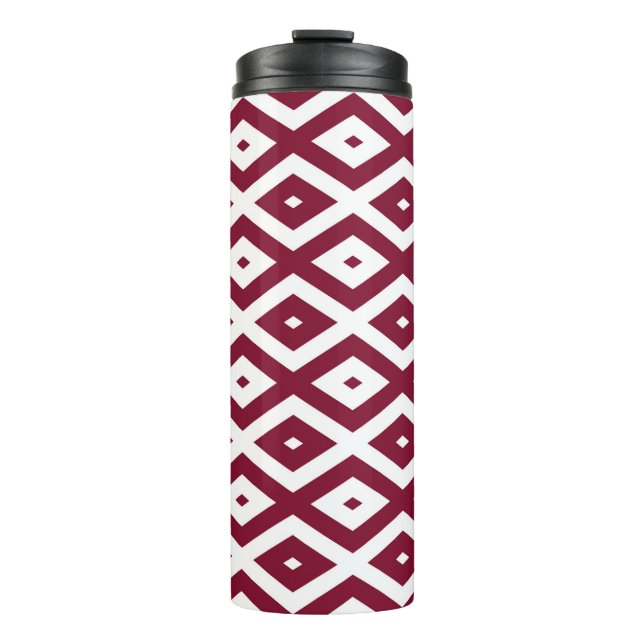 Burgundy and white diamond pattern thermal tumbler (Front)