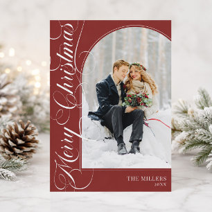 Burgundy and White Elegant Script Merry Christmas Holiday Card