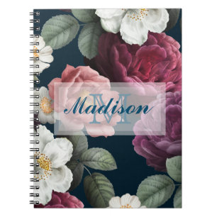 Burgundy And White Floral Monogram Journal/ Notebook