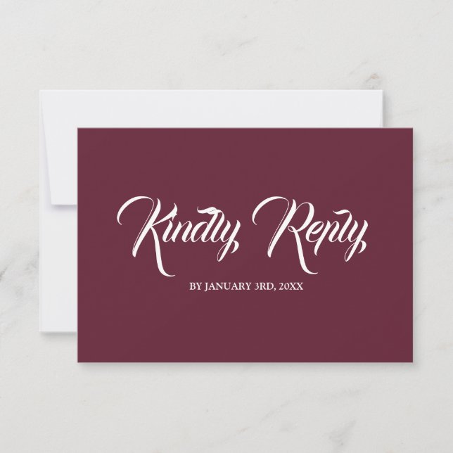 Burgundy and White Floral RSVP Response Card (Front)