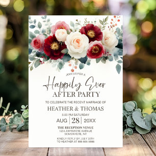 Burgundy and White Floral Wedding After Party Invitation