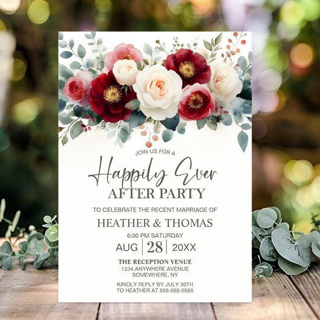 Burgundy and White Floral Wedding After Party Invitation (Creator Uploaded)