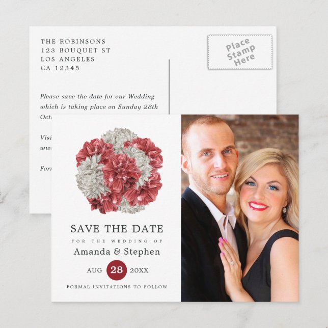 Burgundy and White Floral Wedding Save the Date Postcard (Front/Back)