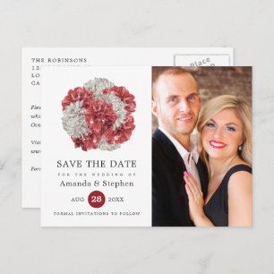 Burgundy and White Floral Wedding Save the Date Postcard