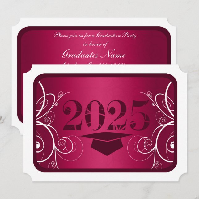 Burgundy and White Frame Graduation Party Invitation (Front/Back)