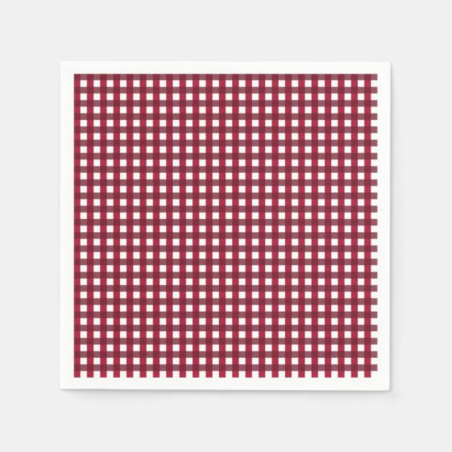 Burgundy and White Gingham Pattern Napkin (Front)
