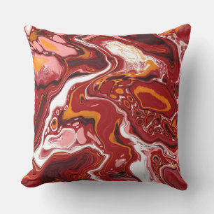Burgundy and White Marble Fluid Art    Cushion