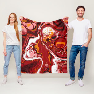 Burgundy and White Marble Fluid Art Fleece Blanket