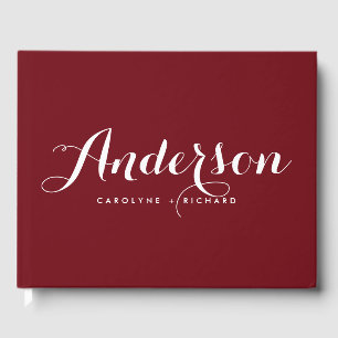 Burgundy and White Modern Calligraphy Wedding Guest Book