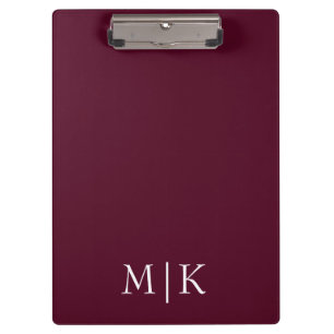 Burgundy and White   Modern Monogram Clipboard