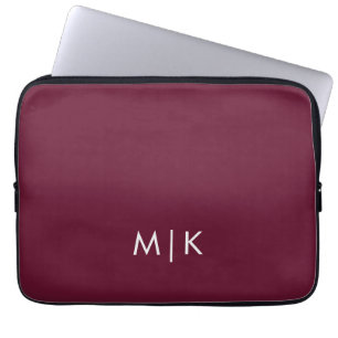 Burgundy and White Modern Monogram Laptop Sleeve