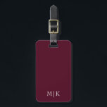 Burgundy and White | Modern Monogram Luggage Tag<br><div class="desc">This modern luggage tag design features a Burgundy background,  with your initials in bold white text for a look that is simple and stylish,  yet professional.</div>