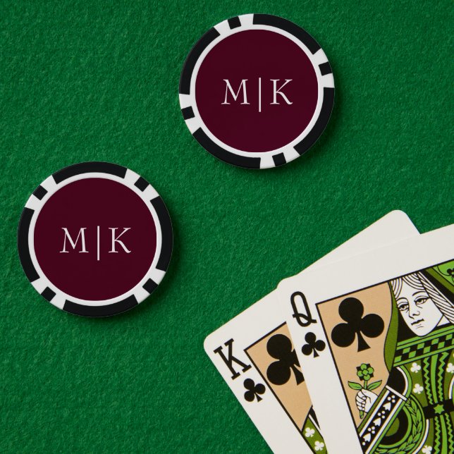 Burgundy and White | Modern Monogram Poker Chips (Poker Table (Double))