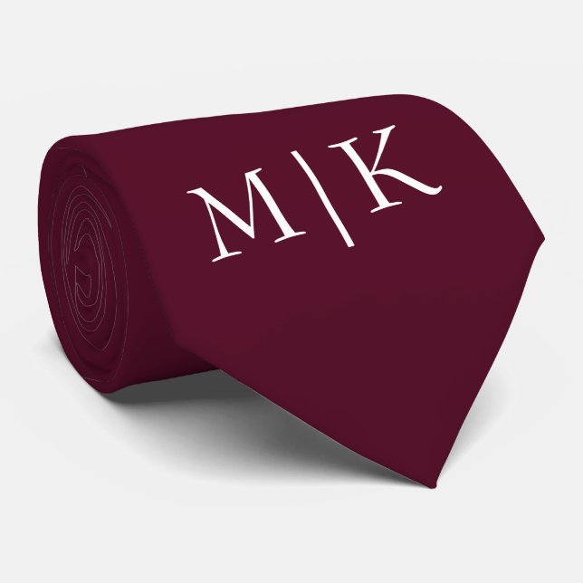 Burgundy and White | Modern Monogram Tie (Rolled)