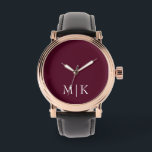 Burgundy and White | Modern Monogram Watch<br><div class="desc">This modern design features a rich Burgundy background,  with your initials in bold white text for a look that is simple and stylish,  yet professional.</div>