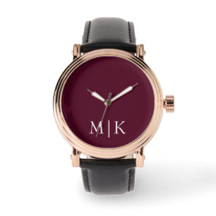 Burgundy and White   Modern Monogram Watch