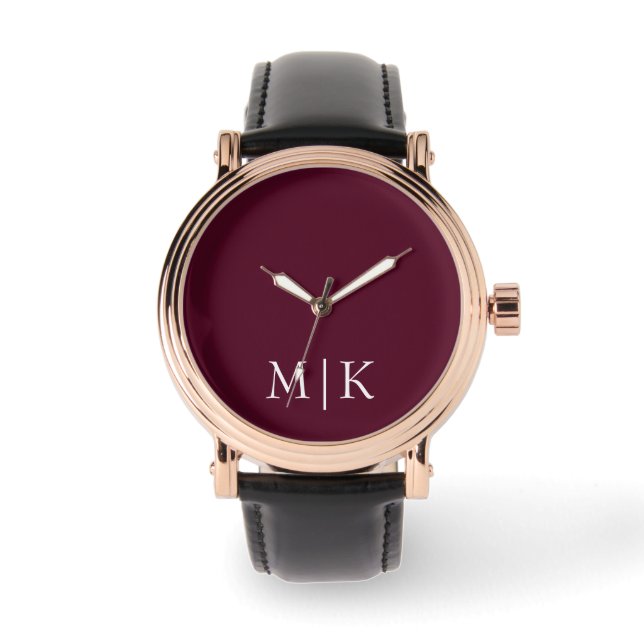 Burgundy and White | Modern Monogram Watch (Front)
