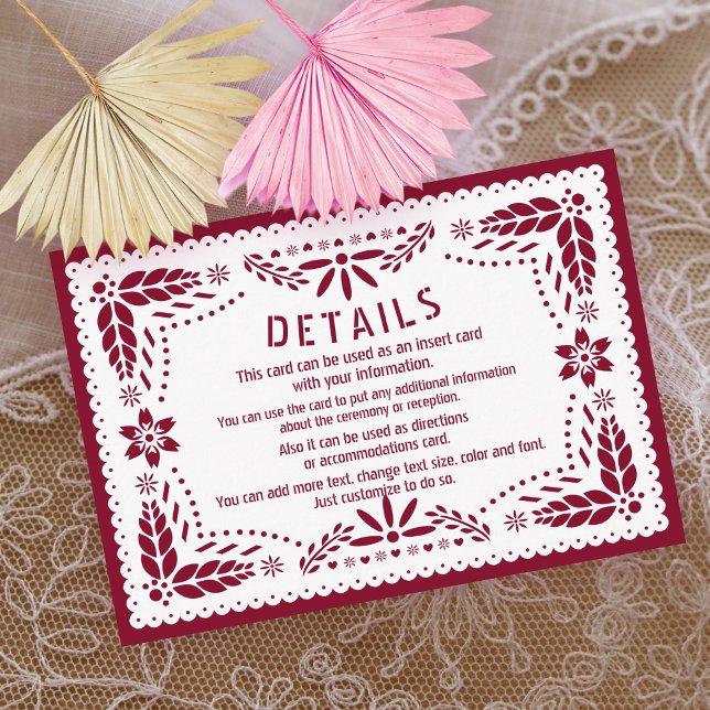 Burgundy and white papel picado Quinceañera Enclosure Card (Creator Uploaded)