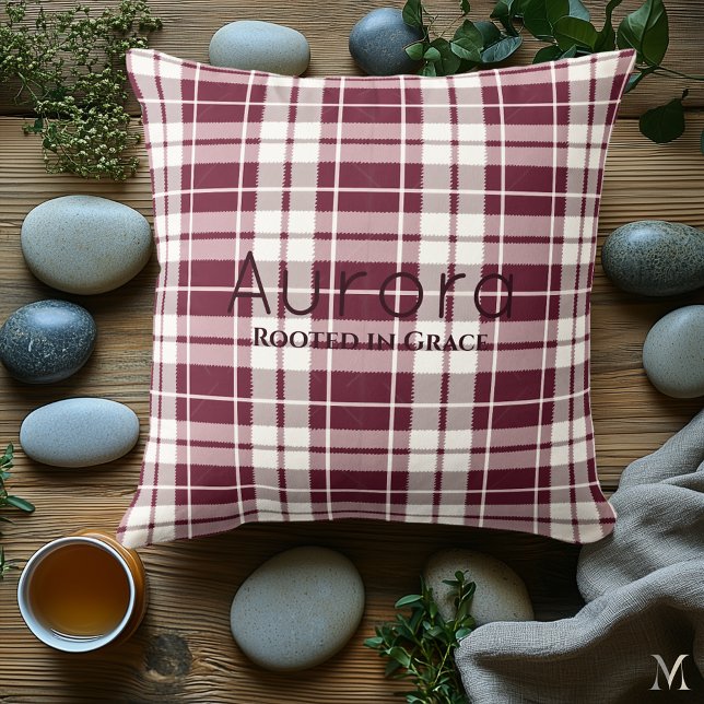 Burgundy and White Plaid | Custom Rustic Tartan  Cushion (Creator Uploaded)