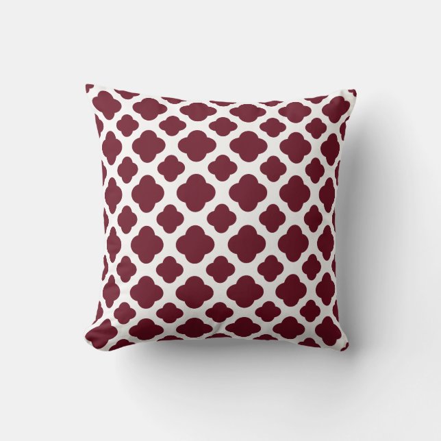 Burgundy and White Quatrefoil Pattern Cushion (Front)