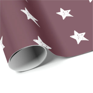 Burgundy and White Star Pattern Wrapping Paper