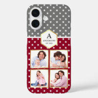 Burgundy and White Stars Pattern Photo Collage