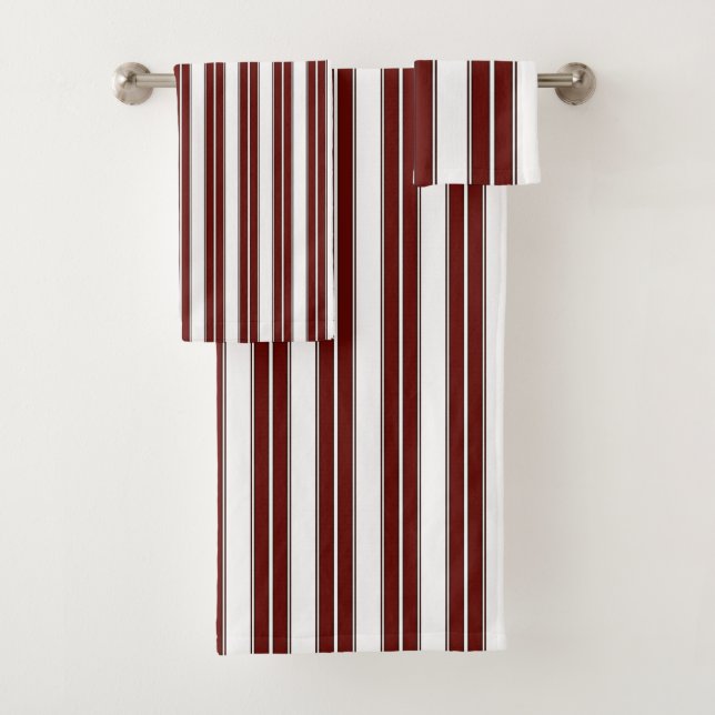 Burgundy and White Striped Bath Towel Set (Insitu)