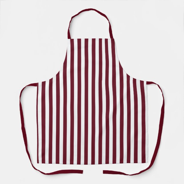 Burgundy and White Stripes Pattern Apron (Front)