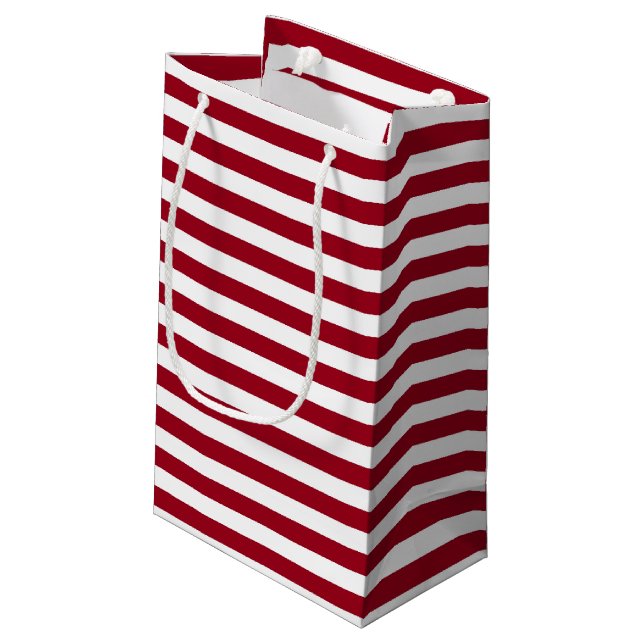 Burgundy and White Stripes Small Gift Bag (Back Angled)