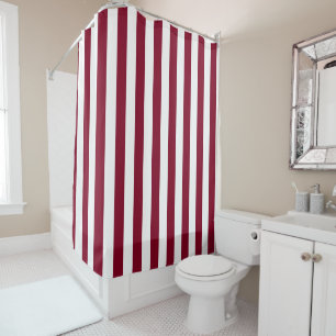 Burgundy and White Vertical Stripes Shower Curtain