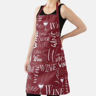 Burgundy And White Wine Typography Pattern Apron
