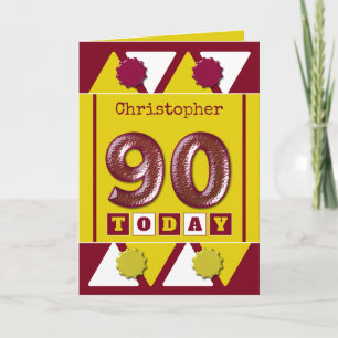 Burgundy and yellow 90th birthday card
