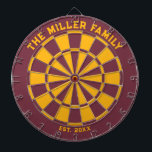 Burgundy and Yellow Family Dartboard with Darts<br><div class="desc">Burgundy and golden yellow dart board with two custom text areas. Great wedding gift!</div>
