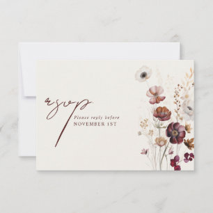 Burgundy Anemone Floral Wedding Meal RSVP Card