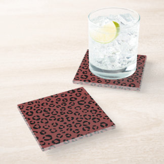 Burgundy Animal Print Glass Coaster