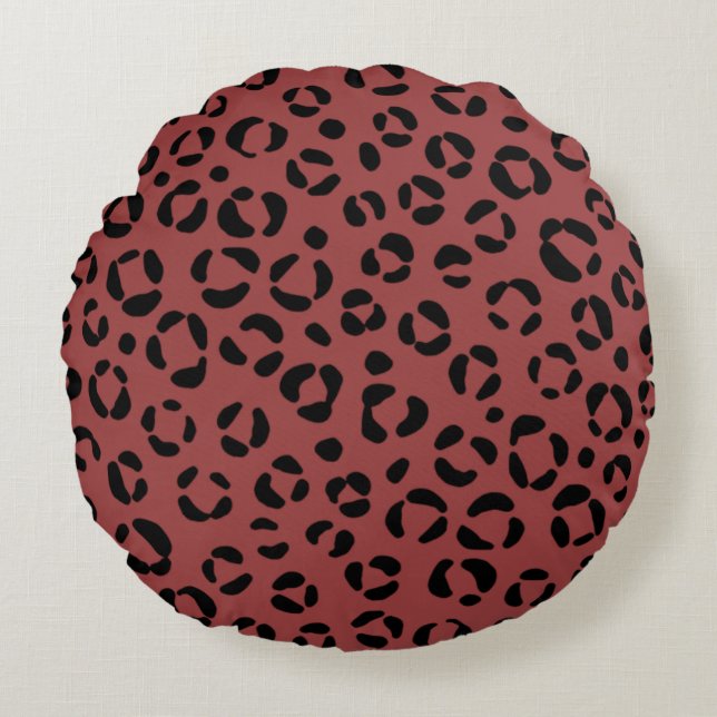 Burgundy Animal Print Round Cushion (Front)