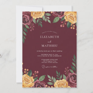 Burgundy Antique Autumnal Wedding Invitation