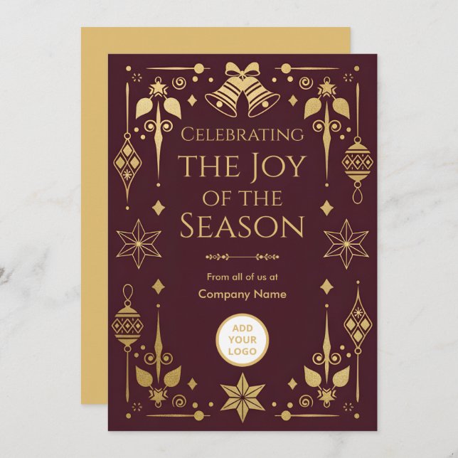 Burgundy + Antique-Gold Foil | Logo-Friendly Holiday Card (Front/Back)